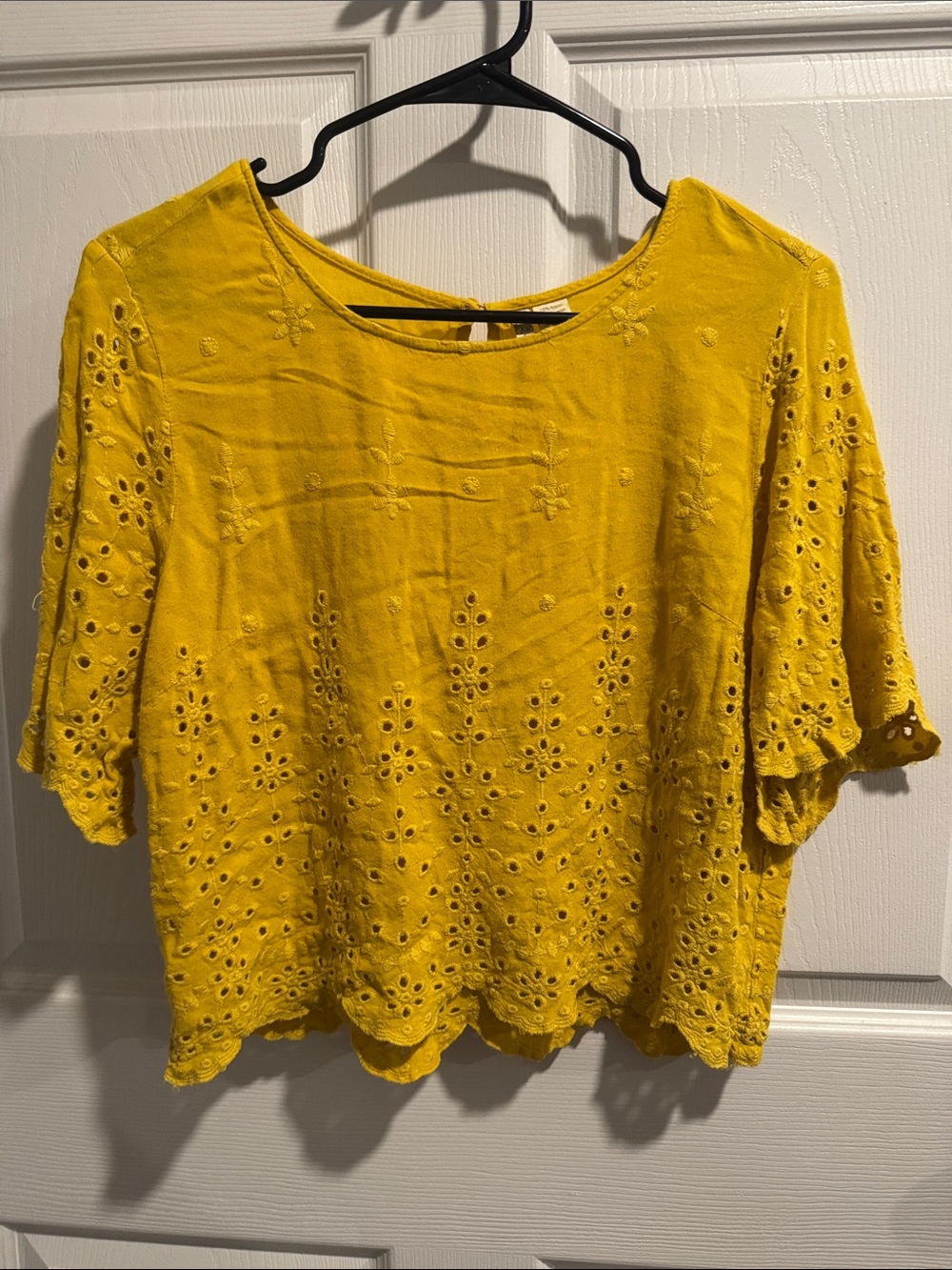 Japna Mustard Yellow Eyelet Embroidered Peasant Blouse